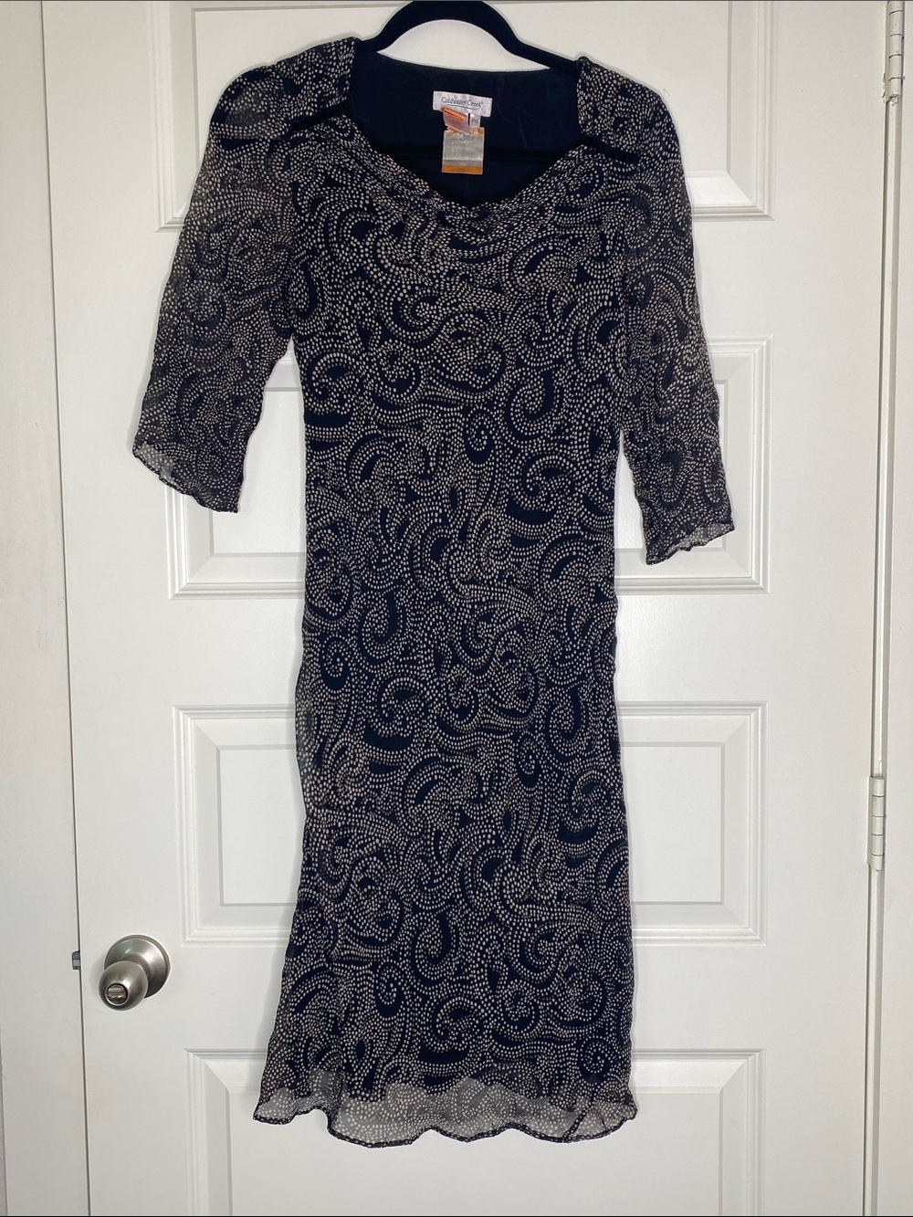 Silk Black & White Paisley Midi Dress - Lightweight Women's Dress
